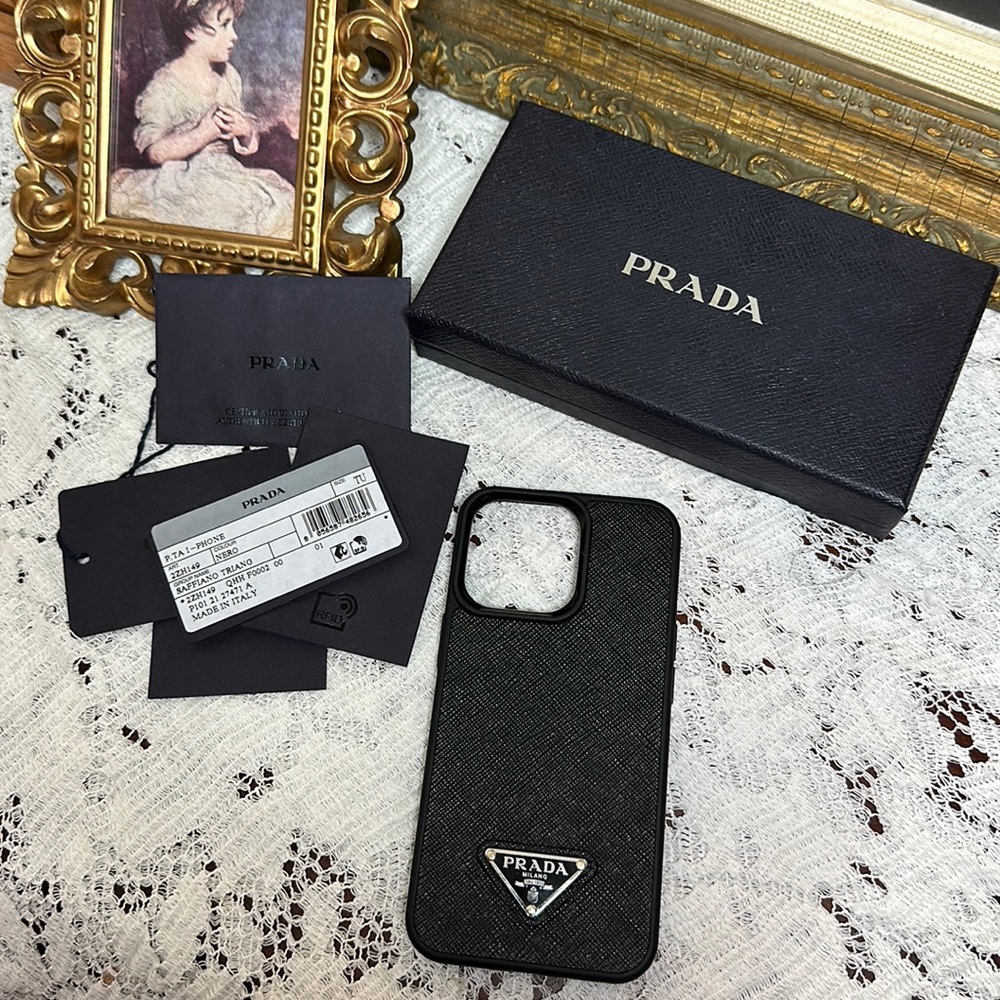 AUTHENTIC SAFFIANO LEATHER PRADA IPHONE 13 PRO CASE IN BLACK
